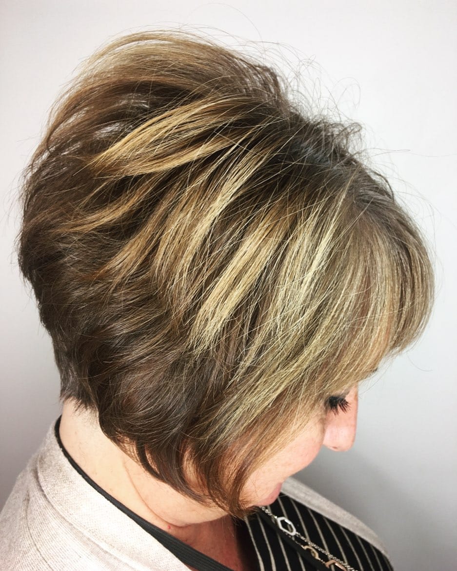 layered bob hairstyle for women over 50 with fine hair