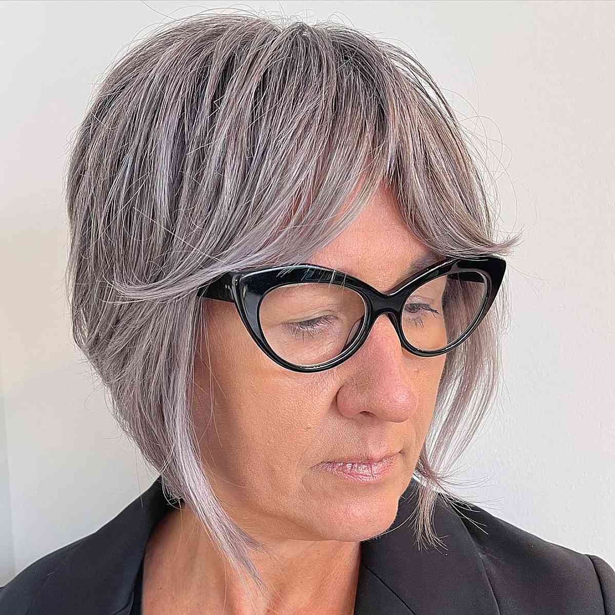 Straight bob for woman over 50 with glasses